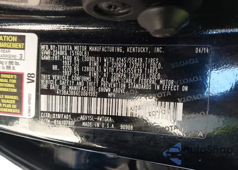 2014 Toyota Venza Le from USA, damaged, VIN 4T3BA3BB6EU061992